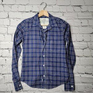 Frank And Eileen Barry Tailored Button Up Shirt In Italian Cotton Navy Plaid XS